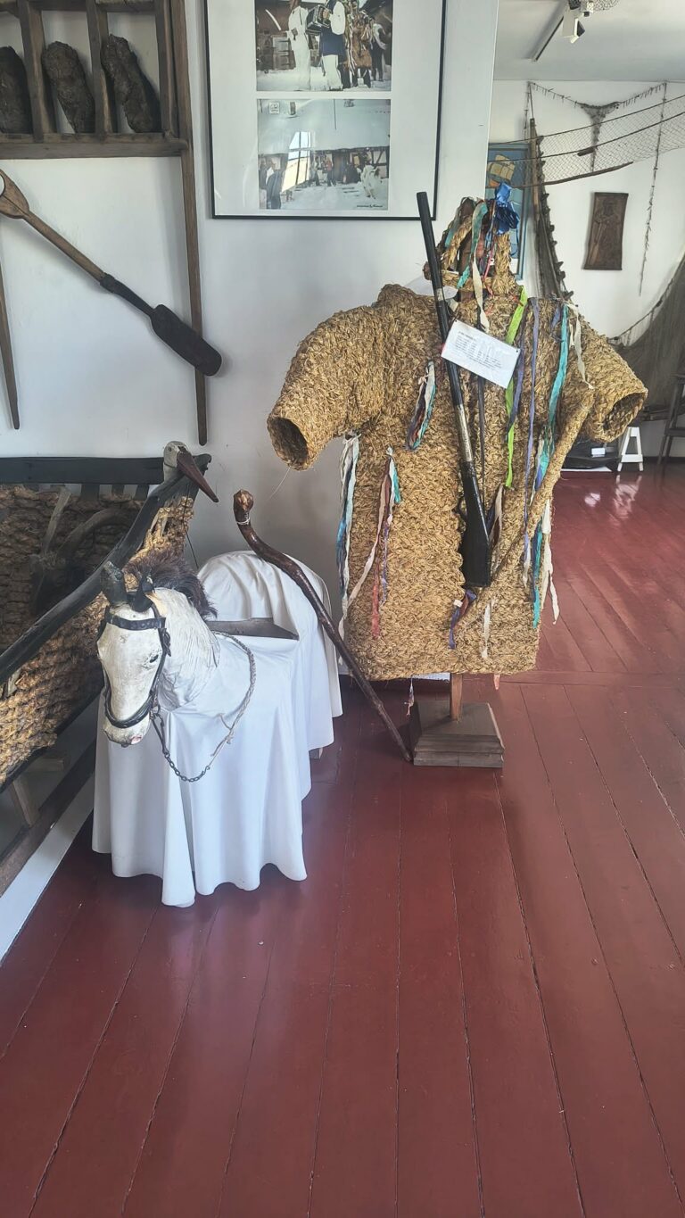 Stroje i rekwizyty kaszubskich kolędników na ekspozycji muzealnej